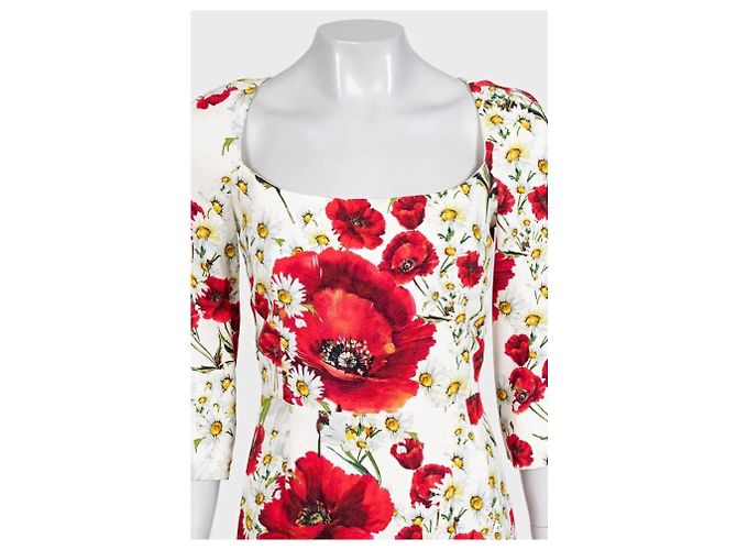 Dolce & Gabbana weißes Etuikleid mit Blumenmuster IT 42 gebraucht - Ansicht 3