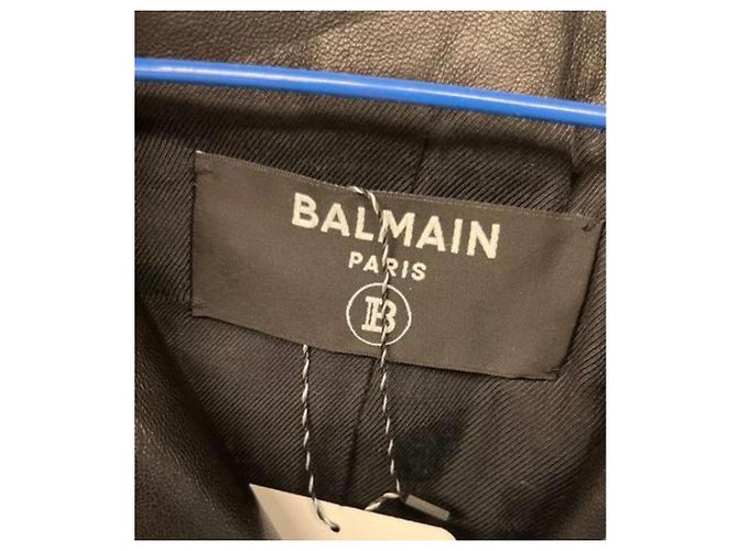 Giacca iconica Balmain in pelle di agnello nera con bottoni dorati FR 36 usata - vista 10