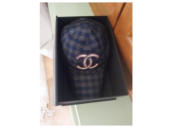 Cappellino Chanel a quadri blu e grigi Grigio - vista 2