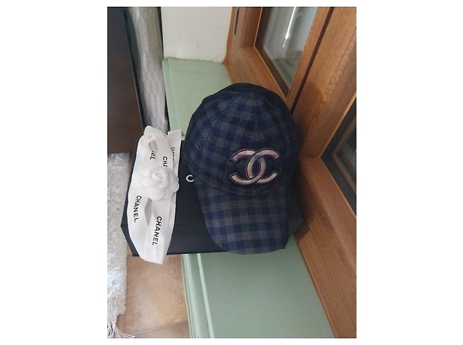 Cappellino Chanel a quadri blu e grigi Grigio - vista 4
