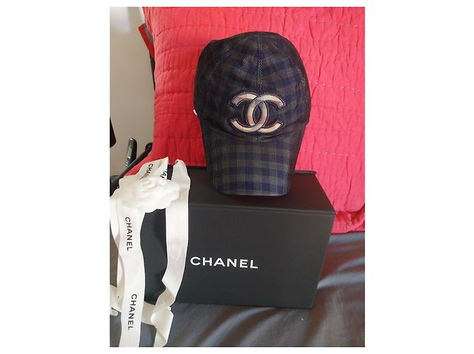 Cappellino Chanel a quadri blu e grigi Grigio - vista 6