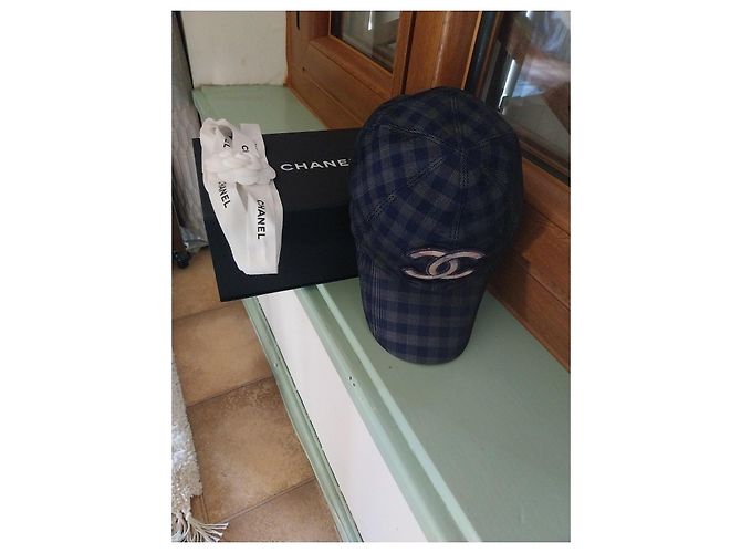 Cappellino Chanel a quadri blu e grigi Grigio - vista 9