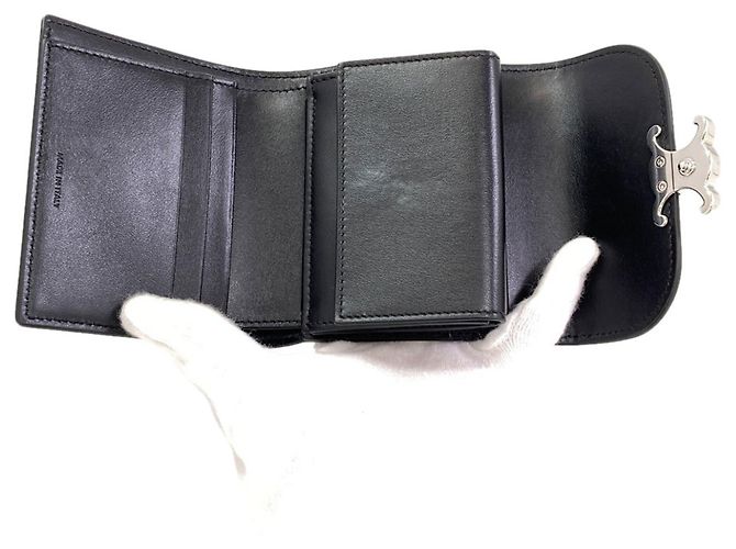 Céline Celine Small Flap Wallet Triomphe Tri-fold Leather Schwarz - vista 4