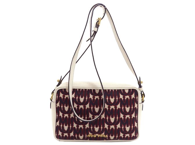 Borsa a tracolla in pelle Miu Miu Marrone Bianco - vista 2