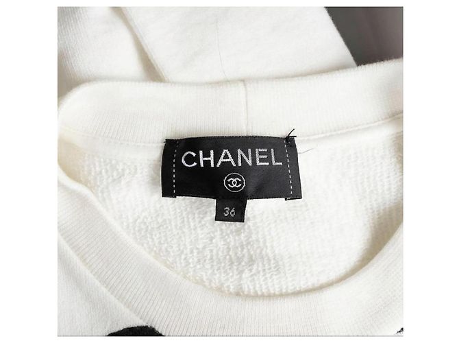 Chanel CC Logo Strickpullover aus Wolle Schwarz Weiß Beige - Ansicht 5