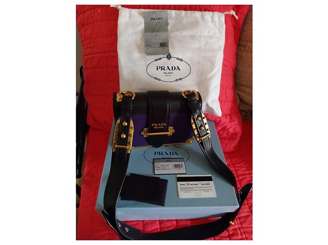 Borsa a tracolla Prada Cahier in pelle Saffiano Viola + Nero Porpora - vista 11