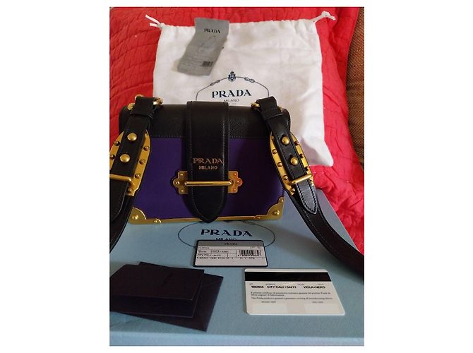 Borsa a tracolla Prada Cahier in pelle Saffiano Viola + Nero Porpora - vista 2