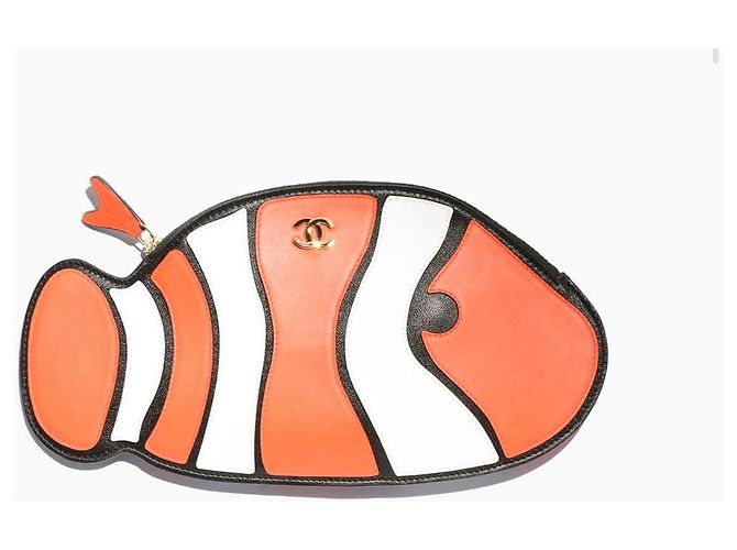Pochette Chanel Coco Beach 26 Clownfish in pelle Nero Bianco Arancione - vista 2