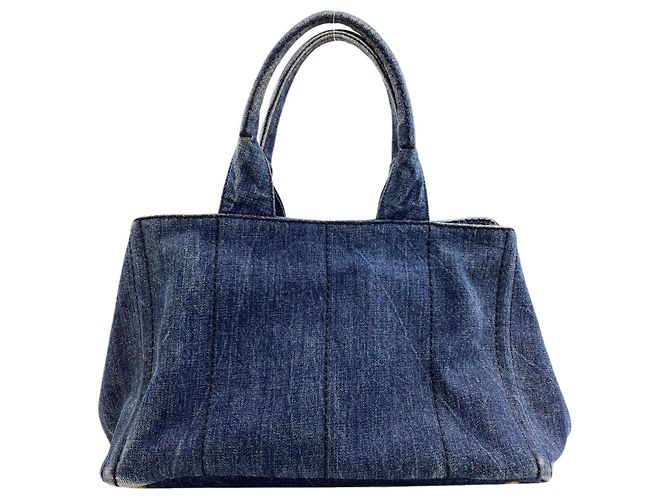 Borsa Tote Prada B1877B Canapa Blu - vista 2