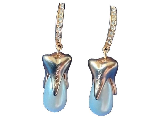 Schiaparelli Orecchini a goccia con perla e motivo a dente Bianco D'oro - vista 2