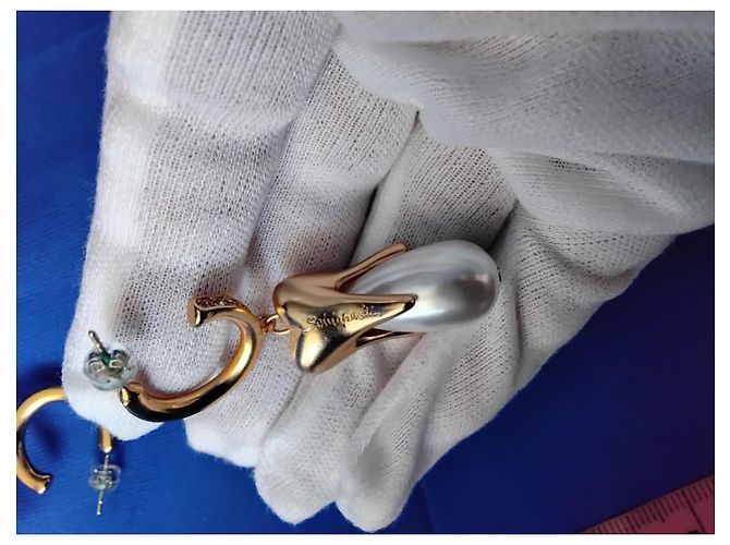 Schiaparelli Orecchini a goccia con perla e motivo a dente Bianco D'oro - vista 8