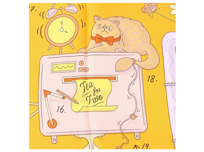 Hermès Carré 90 "Tea for Two" Pañuelo de seda en Orange Naranja - vista 10