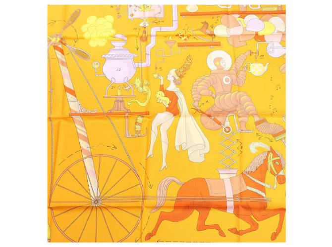 Hermès Carré 90 "Tea for Two" Pañuelo de seda en Orange Naranja - vista 11