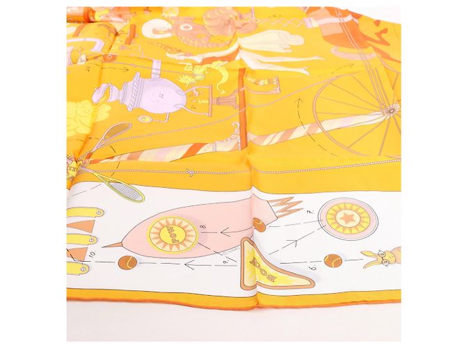 Hermès Carré 90 "Tea for Two" Pañuelo de seda en Orange Naranja - vista 7