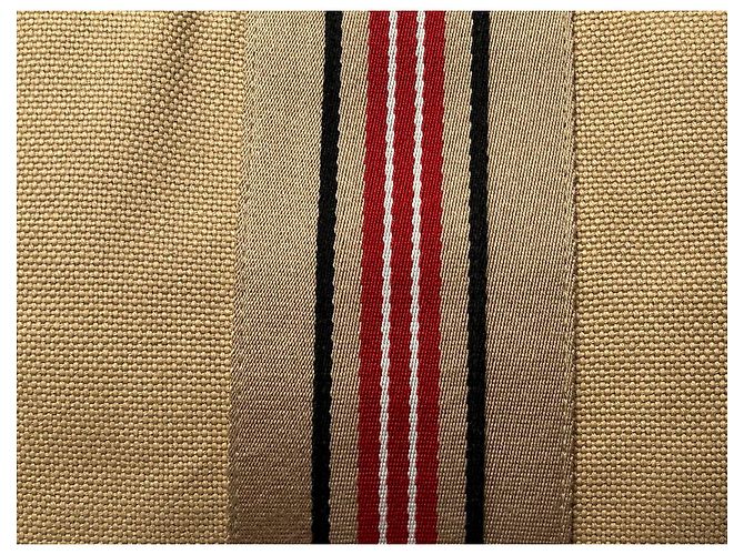 Borsa Burberry in tela e pelle a righe Nero Bianco Rosso Beige - vista 12