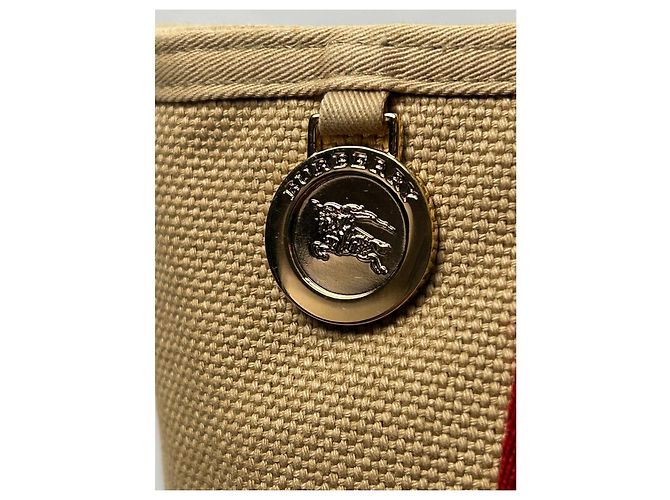 Borsa Burberry in tela e pelle a righe Nero Bianco Rosso Beige - vista 13