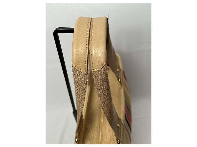 Borsa Burberry in tela e pelle a righe Nero Bianco Rosso Beige - vista 3