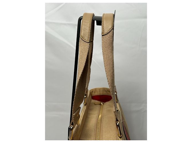 Borsa Burberry in tela e pelle a righe Nero Bianco Rosso Beige - vista 4