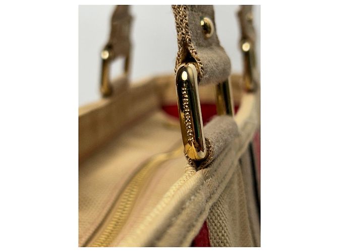 Borsa Burberry in tela e pelle a righe Nero Bianco Rosso Beige - vista 5
