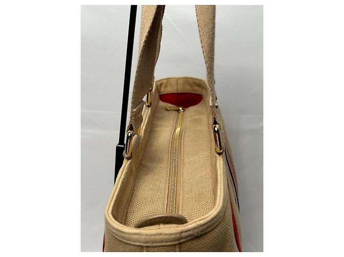 Borsa Burberry in tela e pelle a righe Nero Bianco Rosso Beige - vista 6