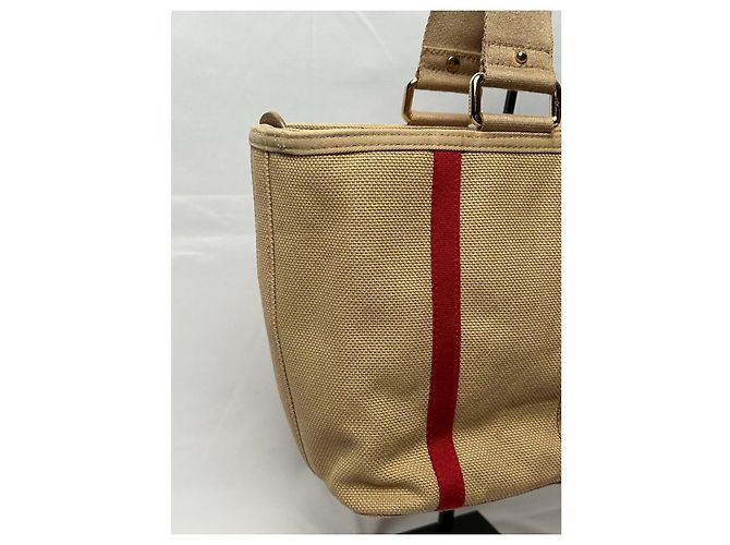 Borsa Burberry in tela e pelle a righe Nero Bianco Rosso Beige - vista 8