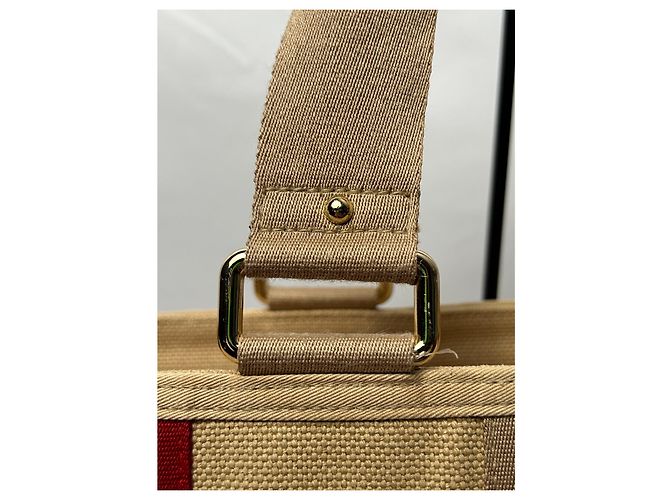 Borsa Burberry in tela e pelle a righe Nero Bianco Rosso Beige - vista 9