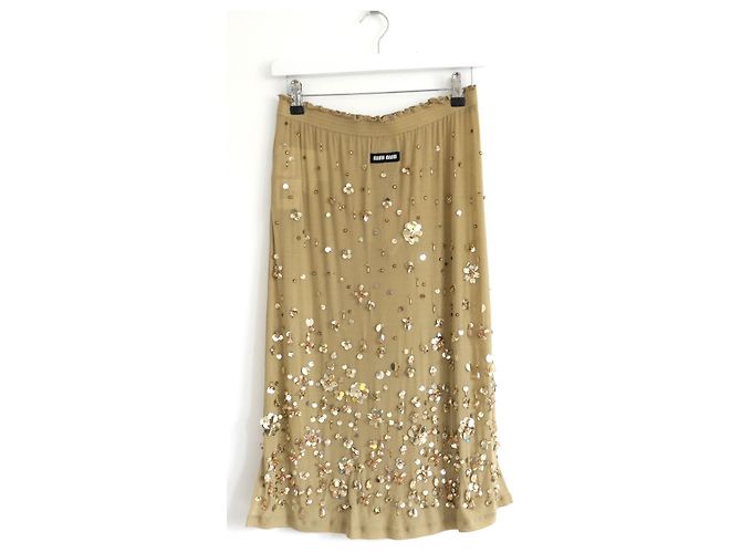Falda midi adornada Miu Miu en Beige - vista 3