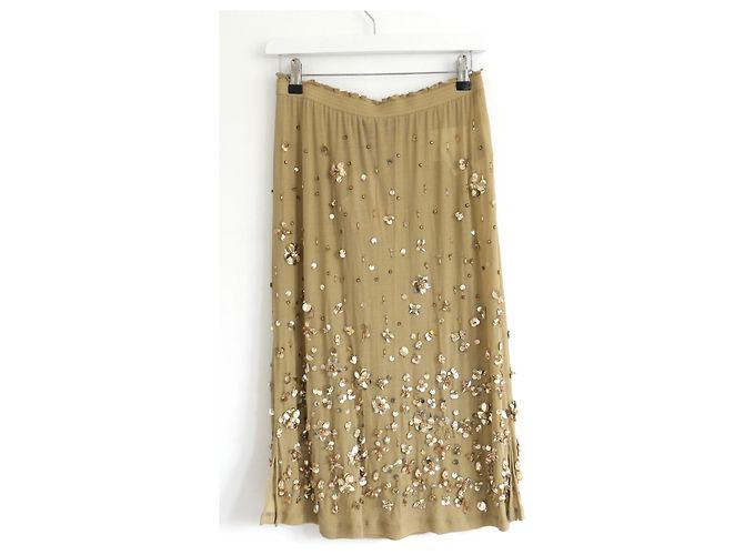 Falda midi adornada Miu Miu en Beige - vista 6