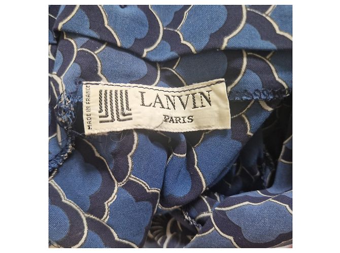 Lanvin Paris Midikleid mit blauem Blumenprint Weiß Marineblau - Ansicht 5