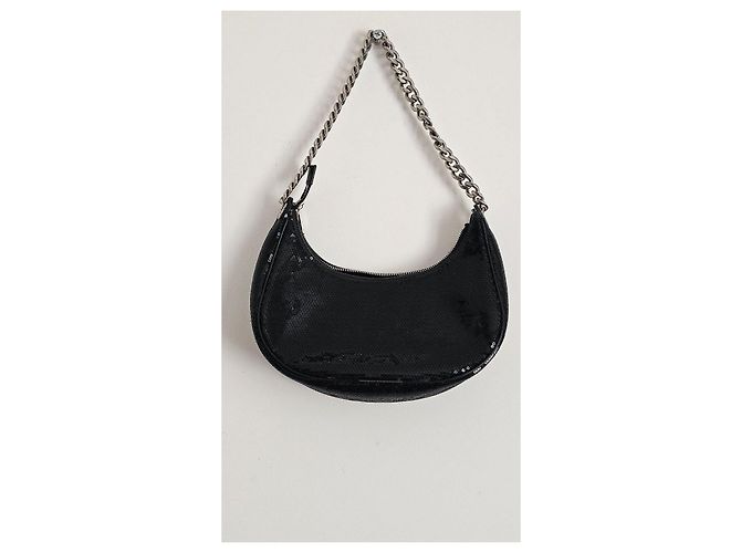 Céline Borsa CELINE Ava Chain in pelle nera glitterata Nero Bianco - vista 2