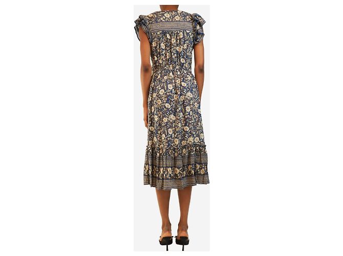 Veronica Beard Blaues ärmelloses Blumen-Midikleid - Größe S - Ansicht 2