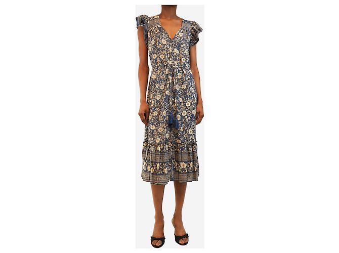Veronica Beard Blaues ärmelloses Blumen-Midikleid - Größe S - Ansicht 3