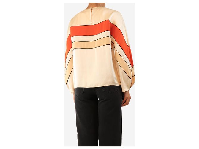 Loro Piana Top a maniche lunghe in seta arancione e pesca chiaro - size M - vista 2