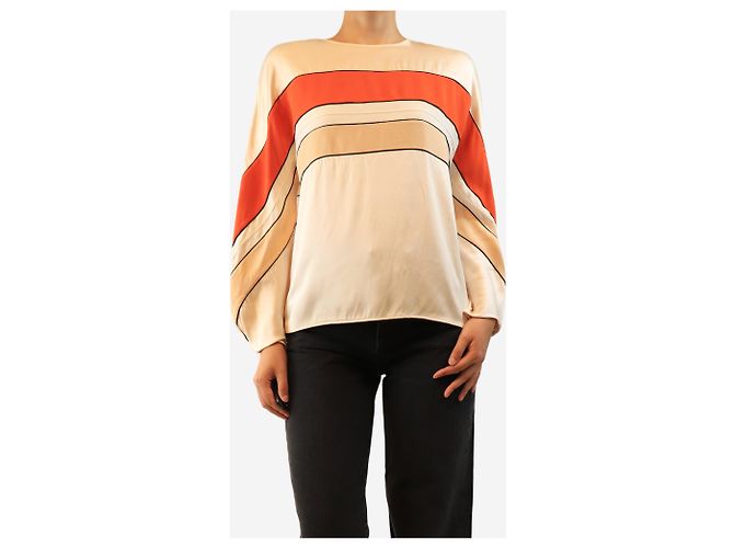Loro Piana Top a maniche lunghe in seta arancione e pesca chiaro - size M - vista 3