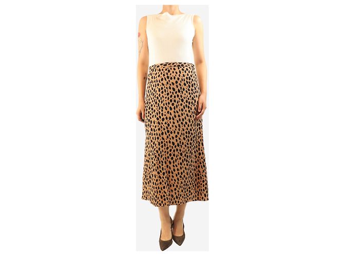 Reformation Falda midi con estampado de leopardo marrón - size UK 10 Castaño - vista 2