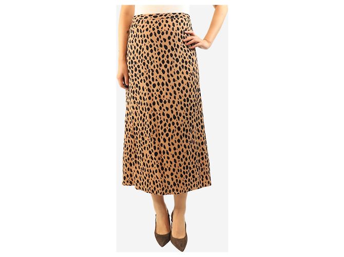 Reformation Falda midi con estampado de leopardo marrón - size UK 10 Castaño - vista 3