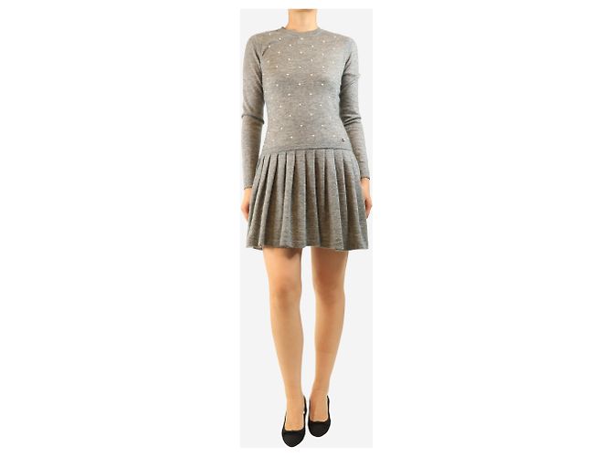 Chanel Graues Mini-Kleid aus Mohair-Kaschmir-Mischung - size UK 8 - Ansicht 3