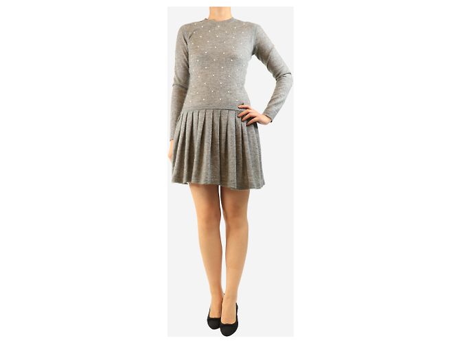 Chanel Graues Mini-Kleid aus Mohair-Kaschmir-Mischung - size UK 8 - Ansicht 4