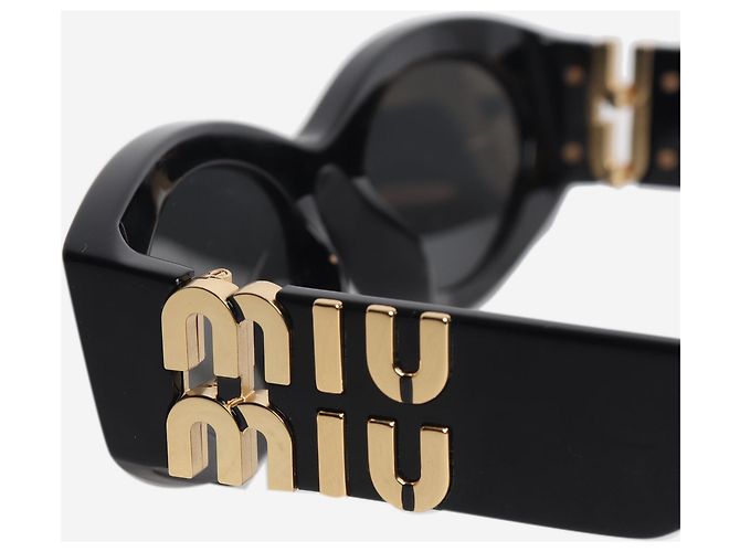 Miu Miu Occhiali da sole ovali neri e oro Nero - vista 6