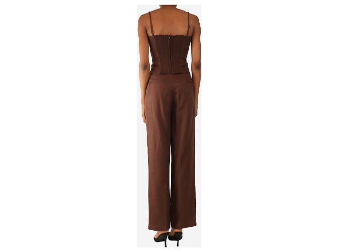 Reformation Set top e pantaloni in lino marrone - size UK 4 - vista 2