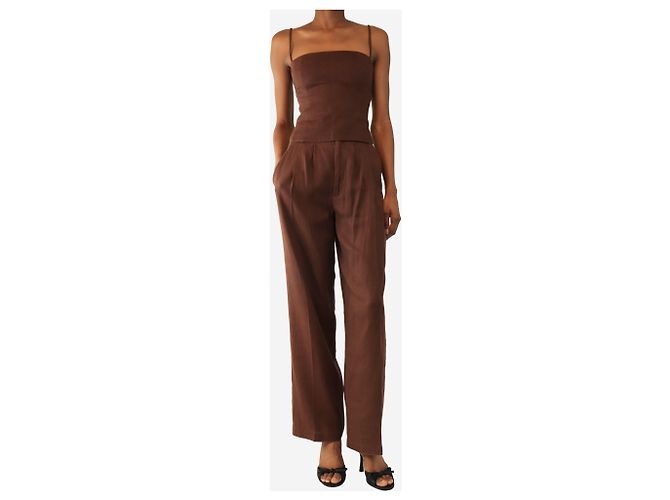 Reformation Set top e pantaloni in lino marrone - size UK 4 - vista 3