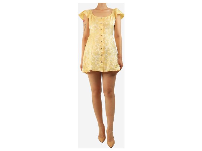 Autre Marque Mini abito giallo in jacquard floreale - size UK 8 - vista 3