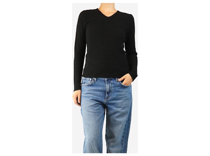 Totême Schwarzes texturiertes Oberteil mit V-Ausschnitt - size S - Ansicht 3