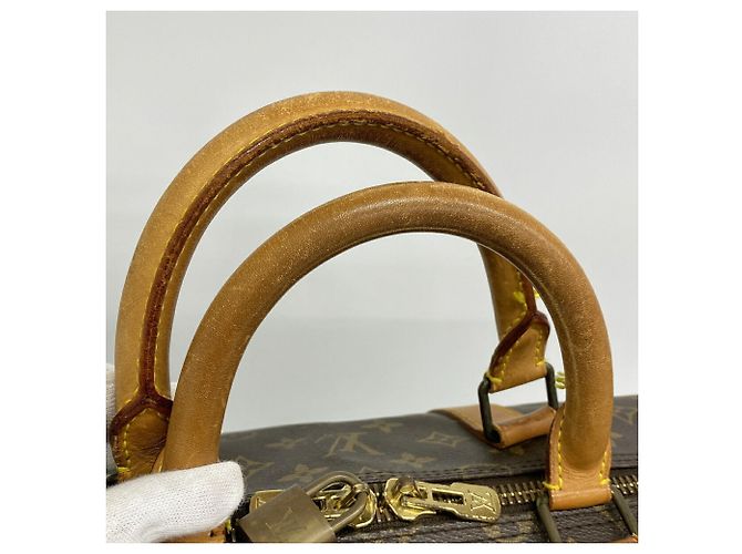 Borsa Louis Vuitton Boston Monogram Keepall Bandoulière 55 Marrone - vista 12