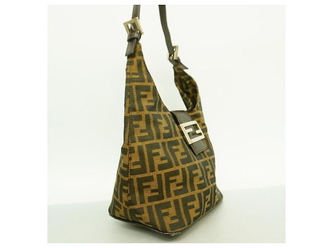 Borsa a tracolla Fendi Zucca in nylon e canvas Marrone - vista 2