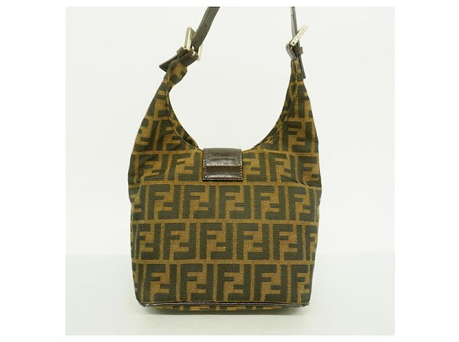 Borsa a tracolla Fendi Zucca in nylon e canvas Marrone - vista 9