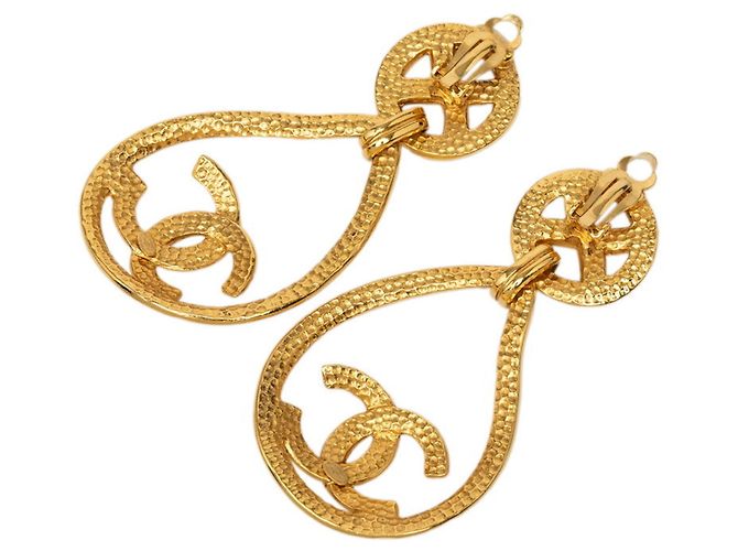 Brincos de pressão vintage Chanel Coco Mark Dourado - vista 2