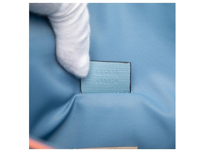 Borsa tote Gucci in nylon e tessuto rosa e blu - vista 7