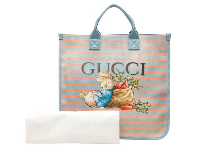 Borsa tote Gucci in nylon e tessuto rosa e blu - vista 8