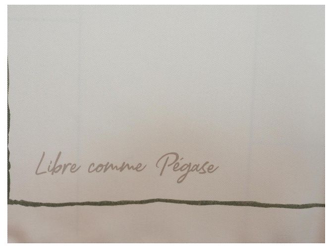 Hermès Libre Comme Pégase Seidentuch 90 cm - Weiß Grau - Ansicht 8